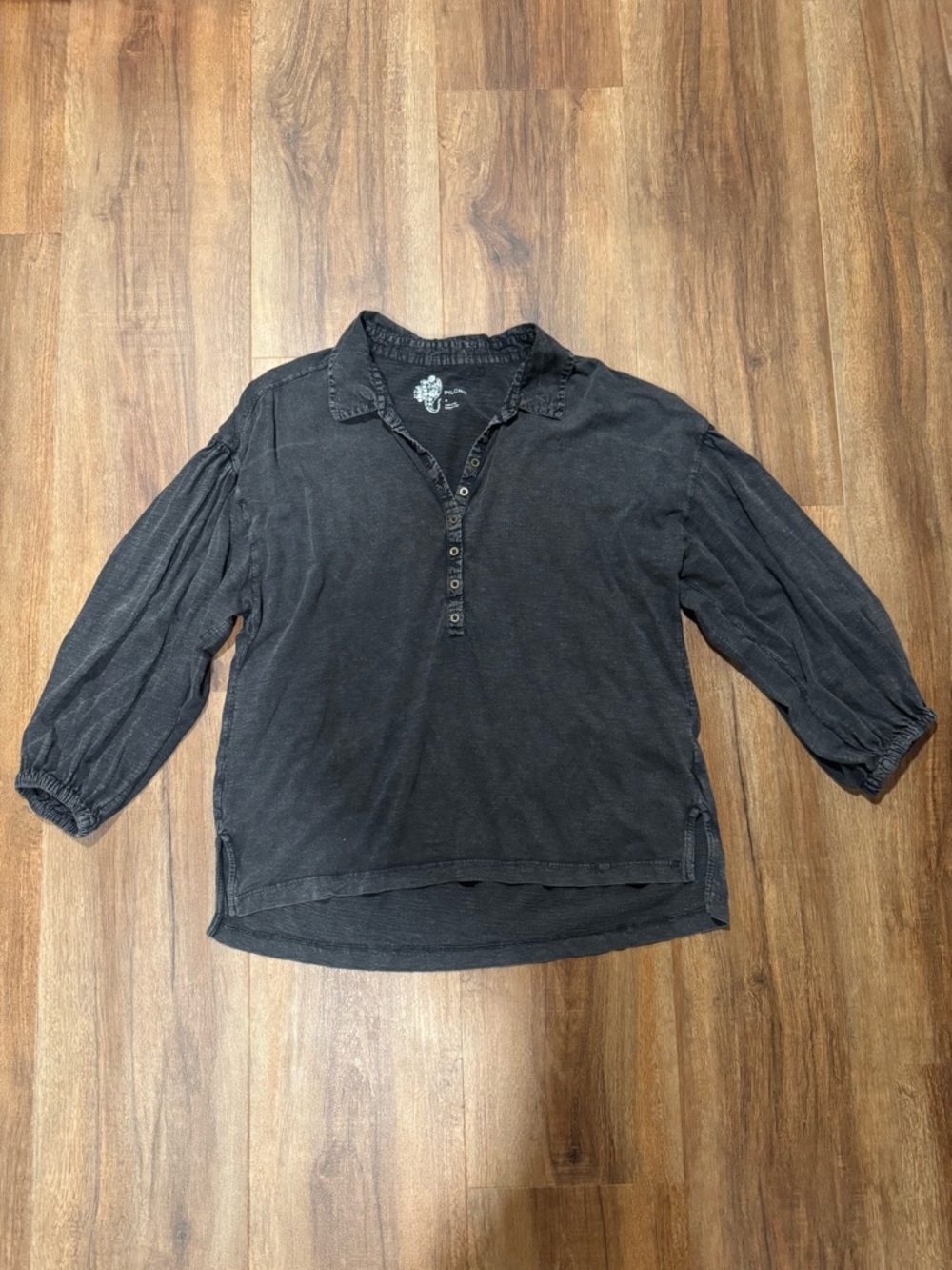 Anthropologie Pilcro Buttoned Balloon-Sleeve Blouse - Washed Black